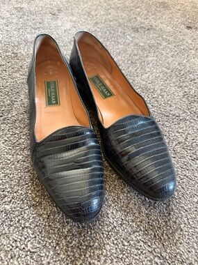Cole Haan Black Croc-Embossed Leather Slip-On Loafers